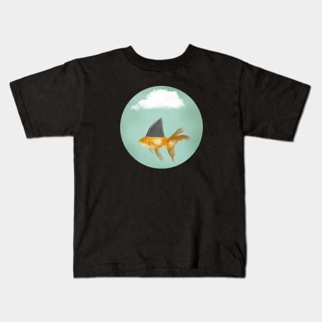 Goldfish Under a Cloud with a Shark Fin Kids T-Shirt by Vin Zzep